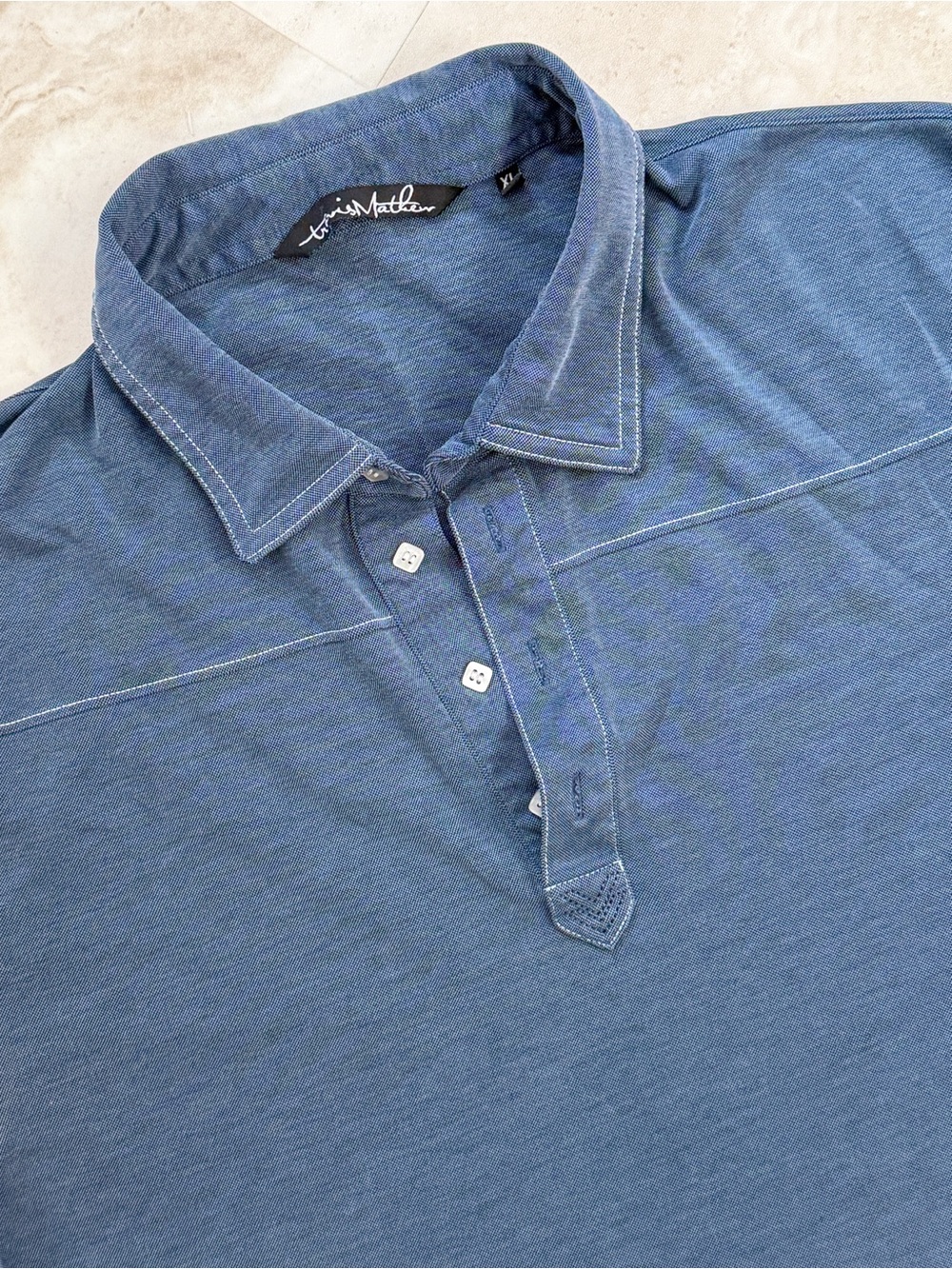 TravisMathew Men’s XL Blue Pima Cotton Blend Golf Polo Shirt Preppy Quiet Luxury